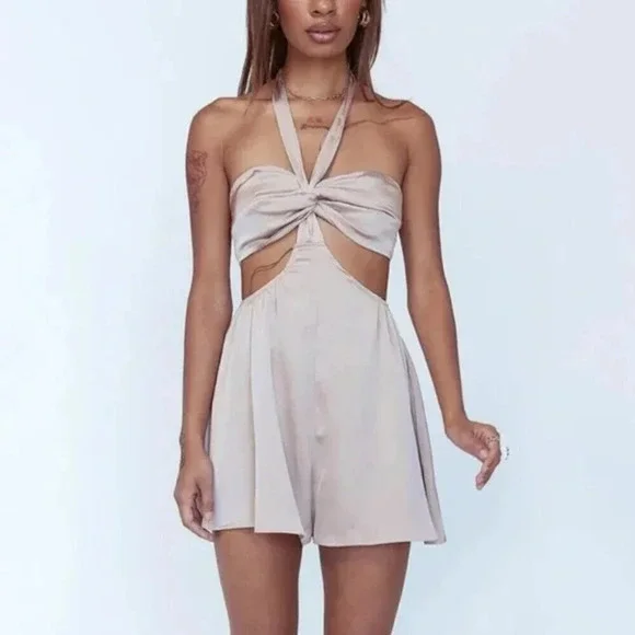 Princess Polly Candice Satin Effect Romper NWT Brown Size 8 - Picture 3 of 7